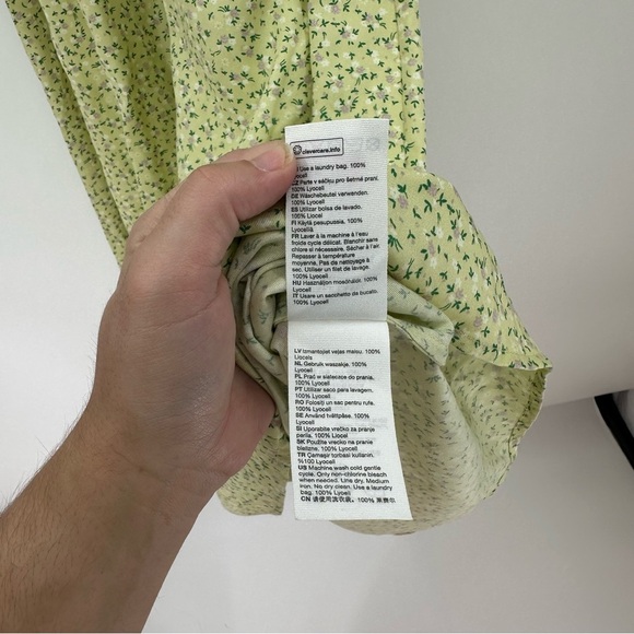 & Other Stories Scoop Neck Puff Sleeve Midi Dress Green Floral Spring Size 12 - Picture 4 of 6